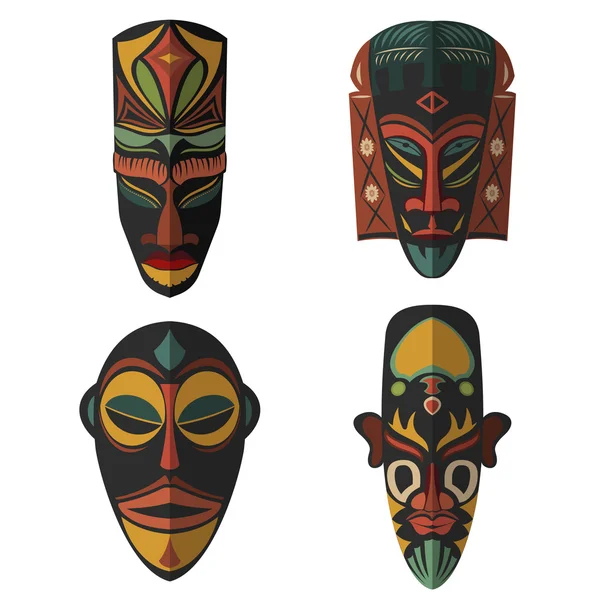 Set van Afrikaanse etnische tribale maskers op witte achtergrond — Stockvector