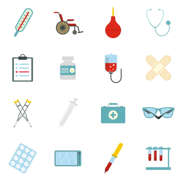 Flat icons set of medical tools and healthcare equipment — Stock Vector
