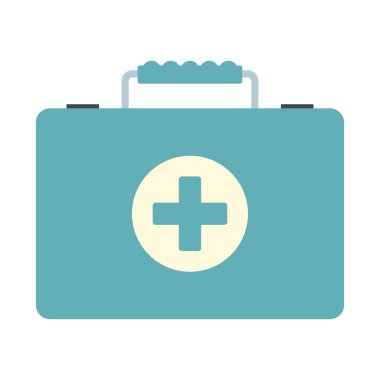 Düz beyaz arka plan üzerinde tıbbi bavul simgesiyle