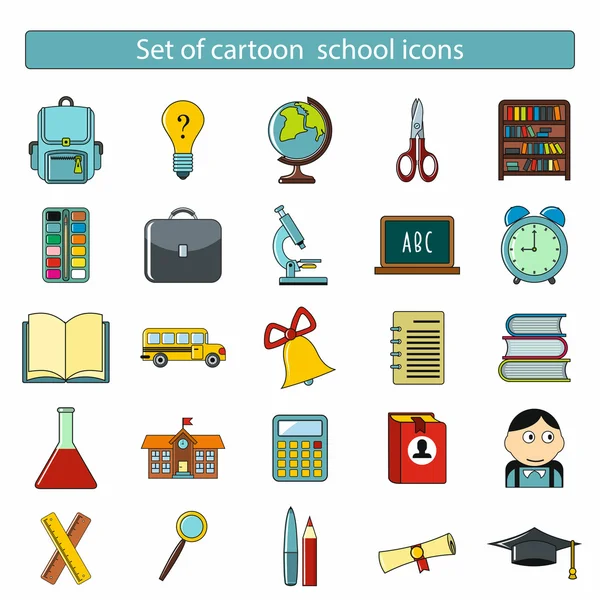 Conjunto de iconos de la escuela de dibujos animados — Vector de stock