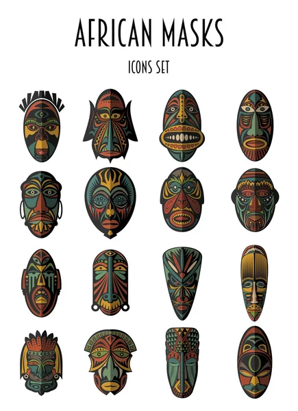 Afrika etnik kabile maskeleri kümesi — Stok Vektör