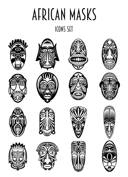 Ensemble de masques tribaux ethniques africains — Image vectorielle