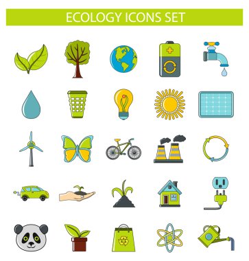 Karikatür tarzı ekoloji Icons set