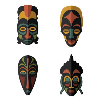 Beyaz arka plan üzerinde Afrika etnik kabile maskeler ayarla