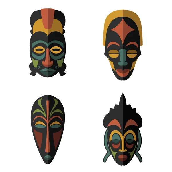 Set of African Ethnic Tribal masks on white background — Stock Vector