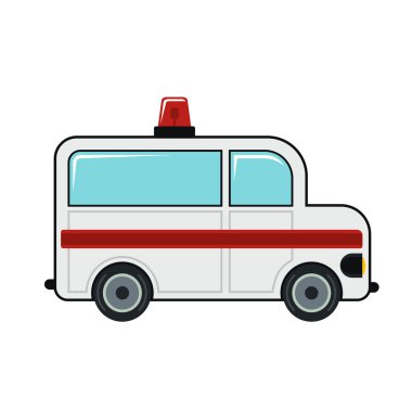 Beyaz arka plan üzerinde izole ambulans çizgi film simgesi