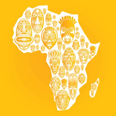 Vektör kabile etnik maskeleri ile Afrika Haritası