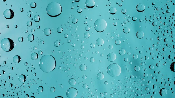 Water Drops Turquoise Colored Glass Window Surface Background Clear Transparent — Stock Photo, Image