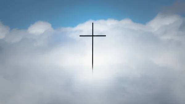 Cielo Cruz Cielo Nublado Silueta Crucifijo Cristiano Fondo Las Nubes — Foto de Stock