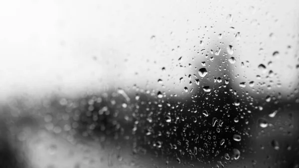 Rain Drops Window Background Water Droplets Glass Surface Black White — Stock Photo, Image