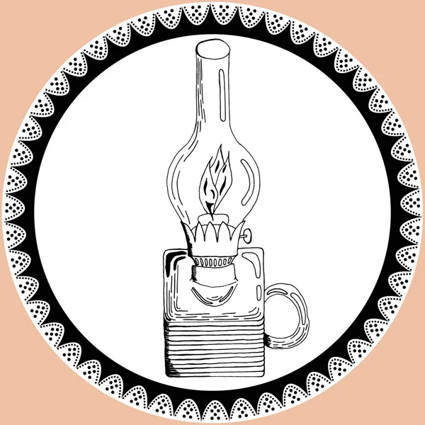 Doodle Lantern Kerosene Lamp Vintage Style Lace Silhouette Lamp Hand — Stockový vektor