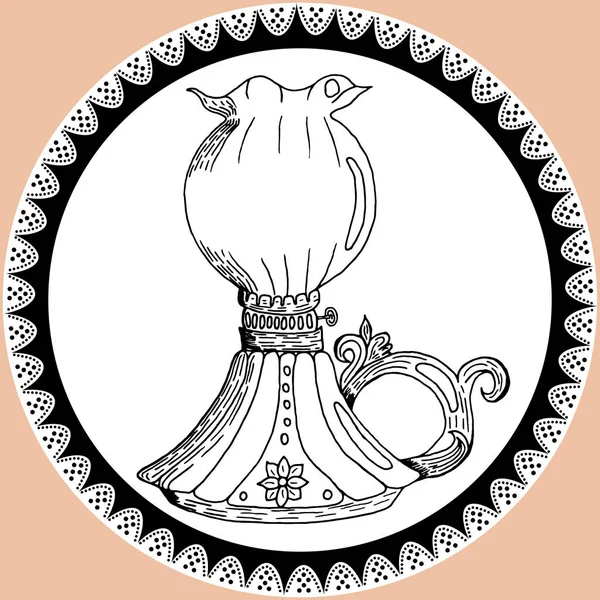 Φανός Doodle Λάμπα Κηροζίνης Vintage Στυλ Δαντέλα Σιλουέτα Του Χεριού — Διανυσματικό Αρχείο