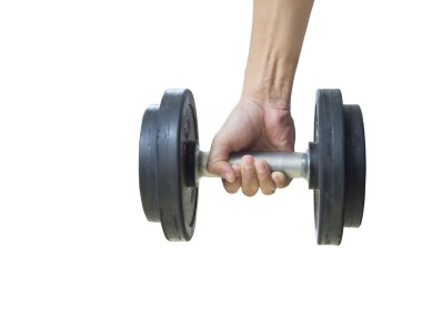 Ağırlık mı spor kulübünde bir genç sporcu adam closeup izole kırpma yolu ile beyaz arka plan üzerinde