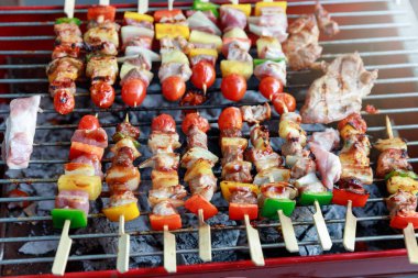 Close up cooking barbecue in gardern.