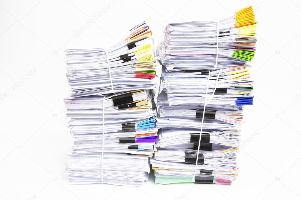 Stack of business papers isolated on white background