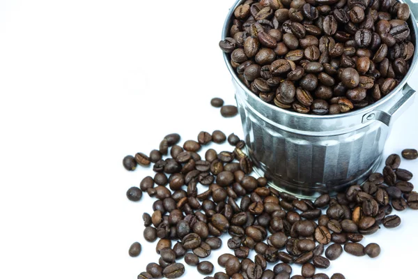 Coffee beans in metal box — Stock Photo, Image