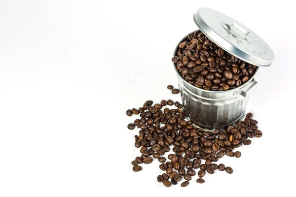 Coffee beans in metal box — Stock Photo, Image