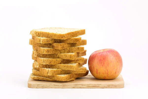 Pain et pomme isolés sur fond blanc — Photo