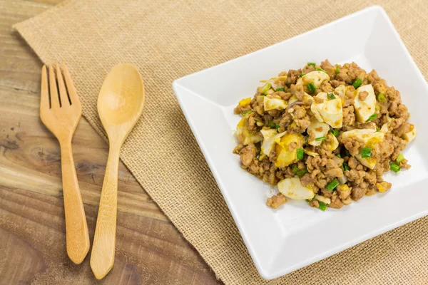 Saute Minced pork with salty egg — Stock Photo, Image