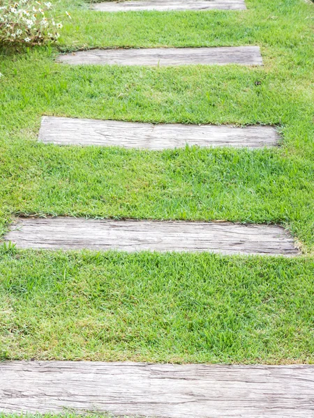 Old wooden walkway in the garden — Stock Photo, Image