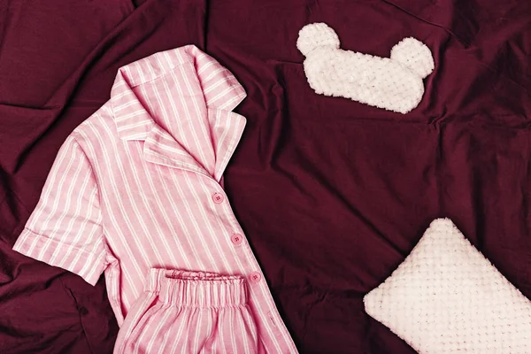 Pijama Rosa Para Niñas Máscara Ojos Divertida Esponjosa Para Dormir —  Fotos de Stock