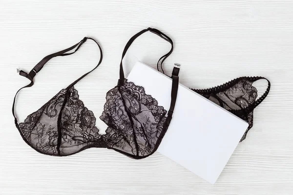 Black Guipure Underwear Surprise Woman Loves White Paper Box Female — Stock Photo, Image