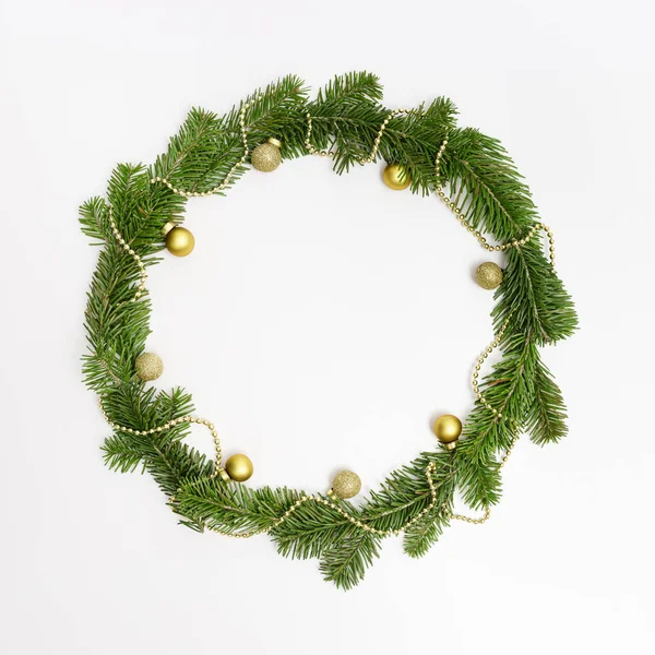 Julkrans Eller Helgdag Dekorativa Ram Från Gröna Gran Grenar Och — Stockfoto