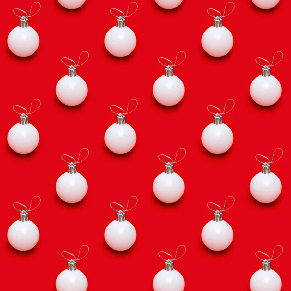 Seamless Creative Pattern White New Years Balls Holiday Toys Bright — Stock Photo, Image