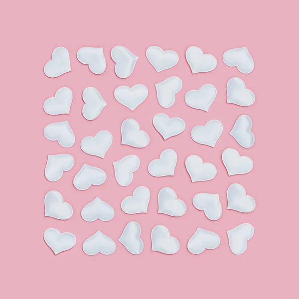 Hvide Hjerter Indskrevet Kvadratisk Form Lyserød Fon Ferie Baggrund Valentinsdag - Stock-foto
