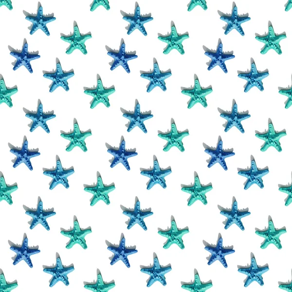 Beyaz Arka Planda Mavi Deniz Yıldızlarıyla Donanımlı Pürüzsüz Desen Mutlu — Stok fotoğraf