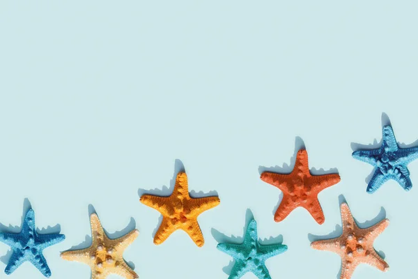 Mavi Arka Planda Renkli Şirin Deniz Yıldızı Deseni Deniz Deniz — Stok fotoğraf