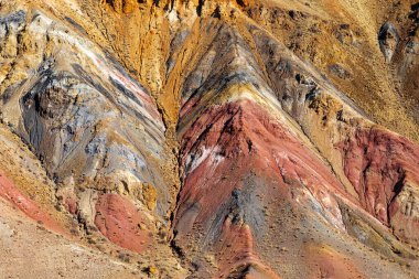 Altai dağlarında doğal renkli doku, Mars 2, Altai Cumhuriyeti, Rusya. Renkli tepeler, doğa çevresi. Mars 'a yakın olmayan manzaralar.