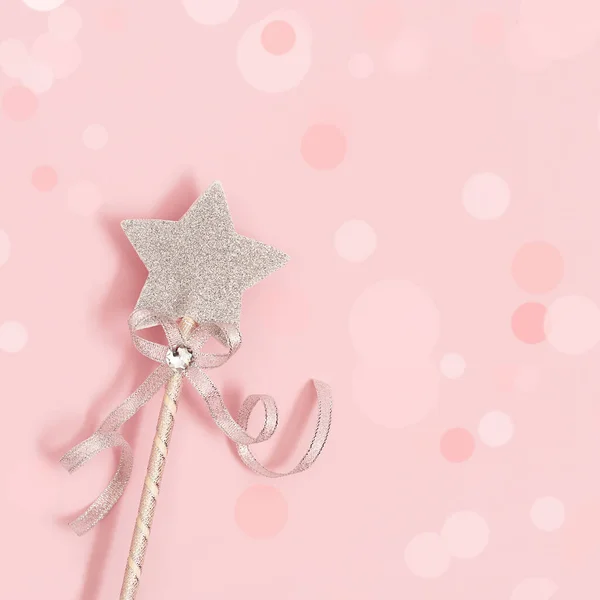 Ragyogó Csillogó Csillag Rózsaszín Háttérrel Bokeh Varázslatos Csillag Kívánságteljesítés Álmok — Stock Fotó