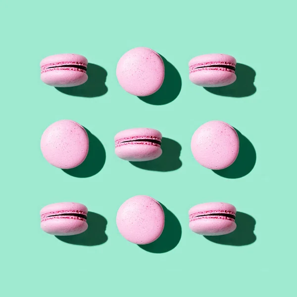 Regelmäßige Kreative Muster Von Bunten French Cookies Macarons Grußkarte Für — Stockfoto