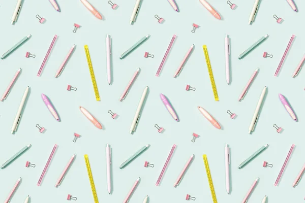 Pattern Office Supplies Color Pencils Pens Puler Markers Metal Paper — Stok fotoğraf