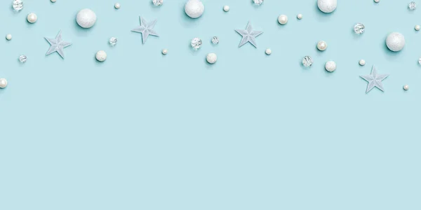 Christmas Frame Winter Decoration White Transparent Stars Ball Beads Snowballs — Stock Photo, Image