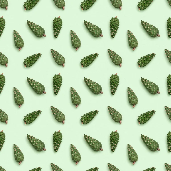 Seamless Pattern Natural Green Pine Cones Pastel Green Paper Christmas — Stock Photo, Image