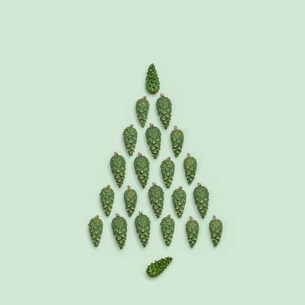 Tanne Aus Naturgrünen Tannenzapfen Auf Pastellgrünem Papier Minimalistischer Stil Weihnachten — Stockfoto