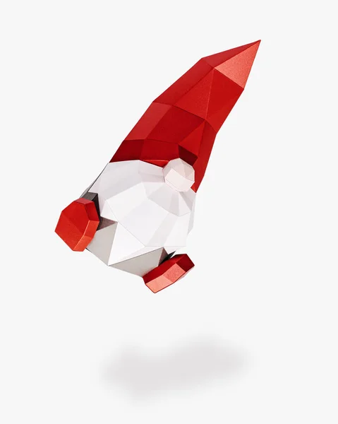 Flying Christmas Gnome Red Pointed Hat White Beard Isolated White — Stock Photo, Image