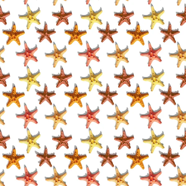 Colorful Cute Starfish Seamless Pattern White Background Nautical Marine Theme — Stock Photo, Image
