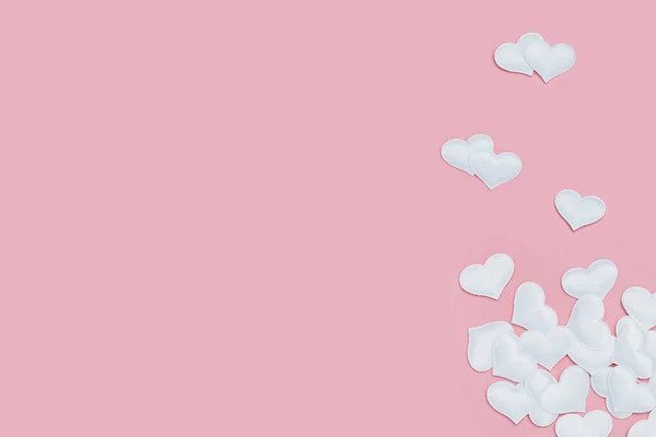 Valentinstag Hintergrund Mit Weißen Herzen Auf Rosa Gefärbt Grußkarte Oder — Stockfoto