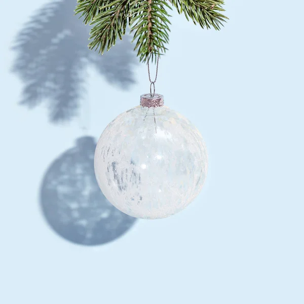 New Years Ball Glass Transparent White Colored Holiday Toy Blue — Stock Photo, Image