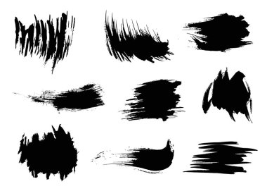 Beyaz arka planda siyah sanatsal boya fırçaları. Sanat tasarımı için gerçekçi siyah soyut fırçalar. Siyah fırça darbeleri grunge tasarım elementleri