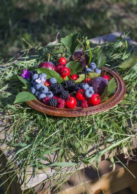 Tabak taze yaz meyveleri ile