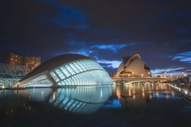 Valencia, İspanya 'da güneşli bir günde Sanat ve Bilim Şehri' nin modern mimarisi..