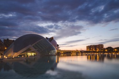 Valencia, İspanya 'da güneşli bir günde Sanat ve Bilim Şehri' nin modern mimarisi..