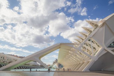 Valencia, İspanya 'da güneşli bir günde Sanat ve Bilim Şehri' nin modern mimarisi..