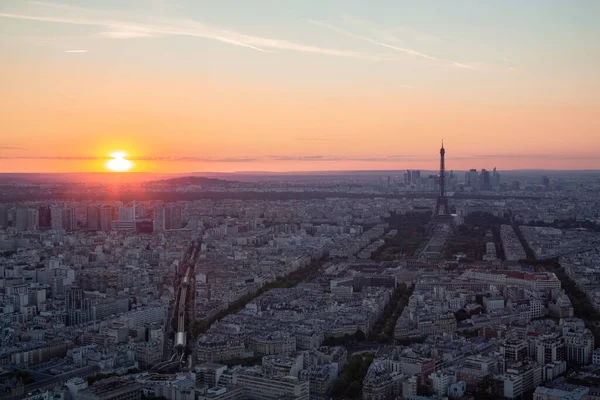 Eiffel Kulesi Nin Gün Batımı Manzarası Montparnasse Kulesi Nden Alınan — Stok fotoğraf