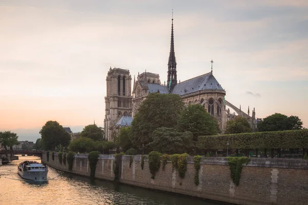 Günbatımında Fransa Paris Teki Ile Cite Deki Ünlü Notre Dame — Stok fotoğraf