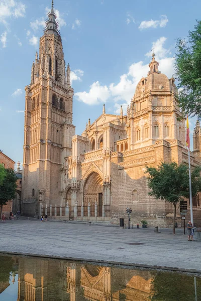 Kvällsljus Gjuten Primate Cathedral Saint Mary Toledo Spanien — Stockfoto